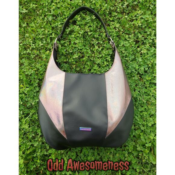 Black and Rainbow Metallic Estrella Shoulder Bag Handmade Purse Bag Slouchy - Picture 1 of 3